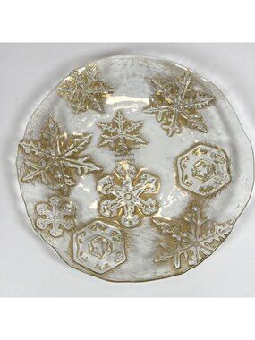 Vintage World Market 8" Glass Snowflake Plates Gold Set of 2 Handcrafted Turkey